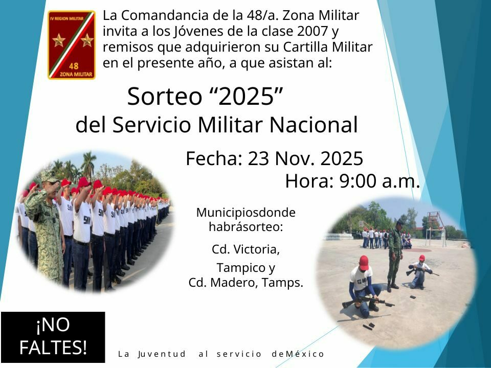 La Secretaría de la Defensa Nacional invita a los jóvenes a participar en el sorteo del Servicio Militar Nacional